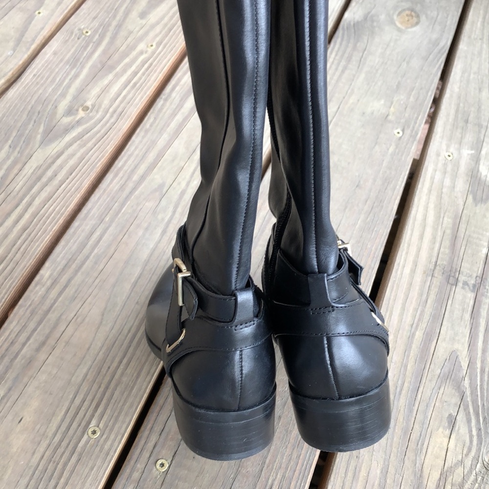 7 Essex Lane Leather Buckle Boots Soft Supple Low Heel Tall Boots Knee Maggie - Picture 8 of 11
